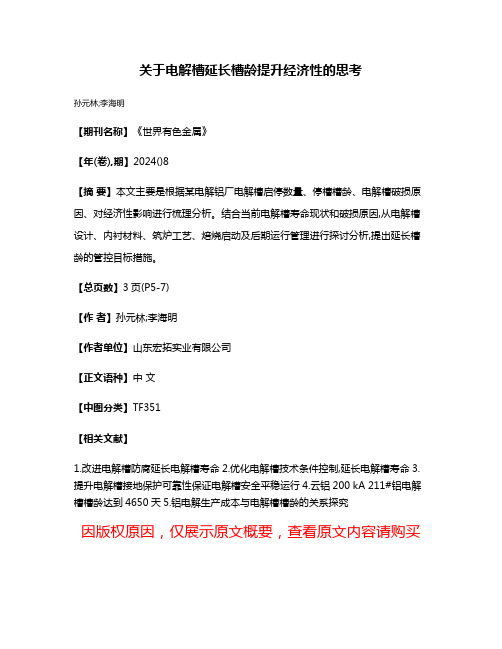 关于电解槽延长槽龄提升经济性的思考