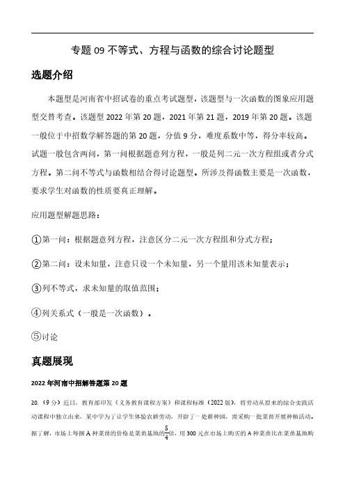 专题09 中考20题 不等式、方程与函数的综合讨论题型—2023年中考数学必考特色题型讲练(解析版)