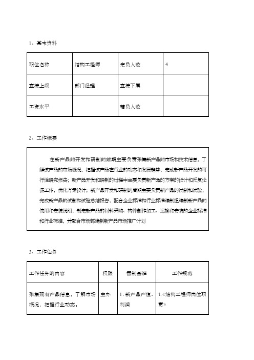 结构工程师职位说明书