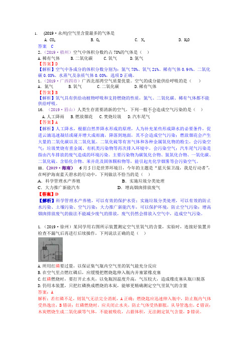 真题汇编-2019年全国化学中考真题分类考点3  空气