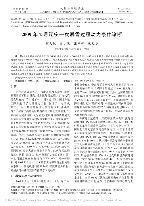 2009年2月辽宁一次暴雪过程动力条件诊断_蒋大凯