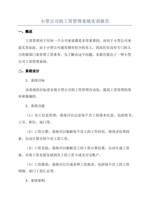 小型公司的工资管理系统实训报告