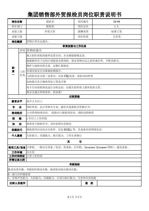 集团销售部外贸报检员岗位职责说明书