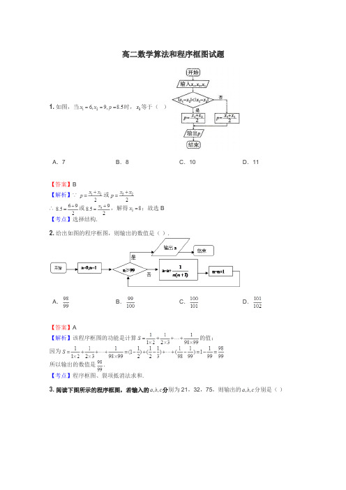 高二数学算法和程序框图试题
