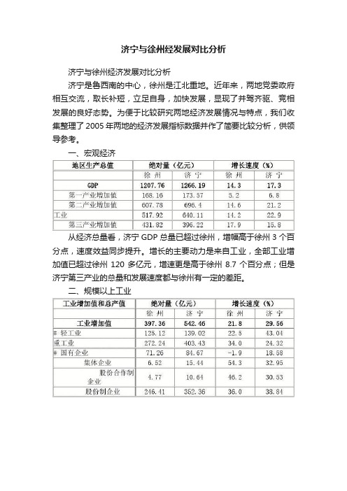 济宁与徐州经发展对比分析