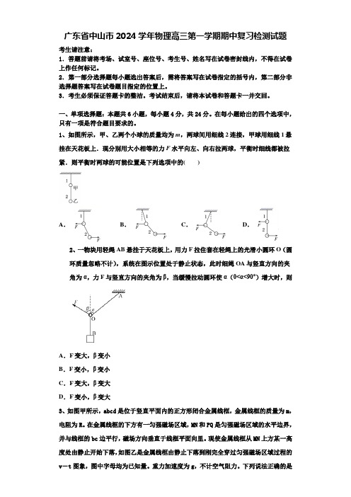 广东省中山市2024学年物理高三第一学期期中复习检测试题含解析