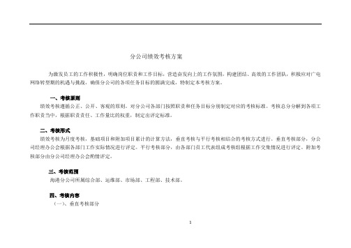 分公司层级职能部门考核方案