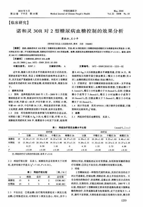 诺和灵30R对2型糖尿病血糖控制的效果分析