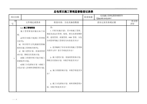 工程总包项目施工管理监督检查记录表