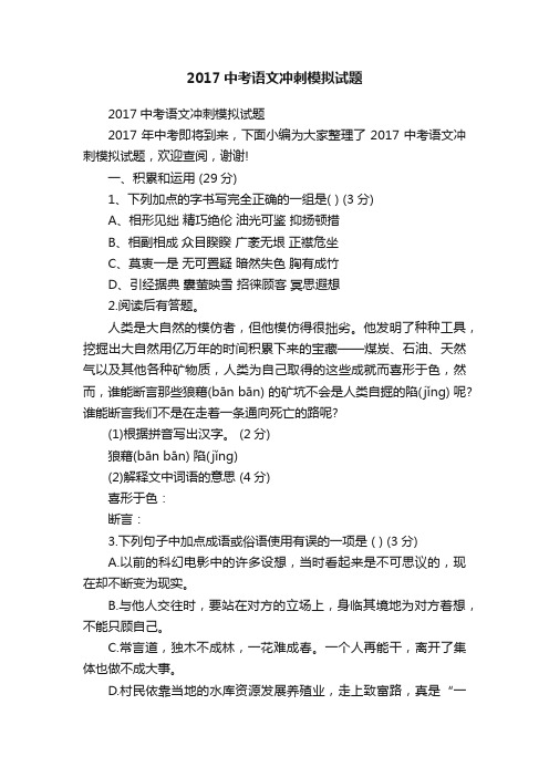 2017中考语文冲刺模拟试题