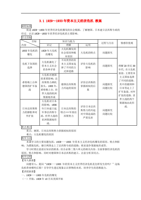 高中历史 3.1 1929～1933年资本主义经济危机教案2 新人教版选修3