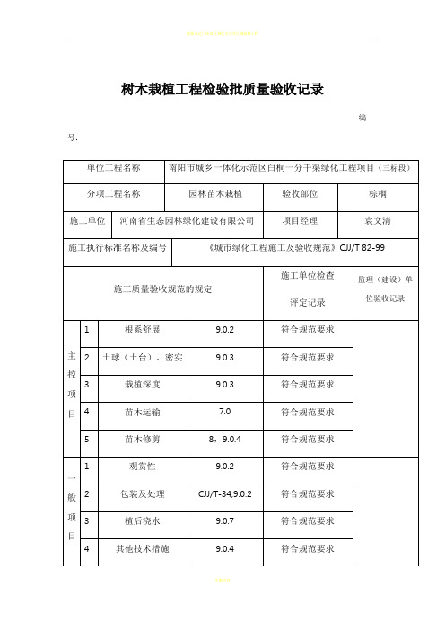 树木栽植工程检验批质量验收记录