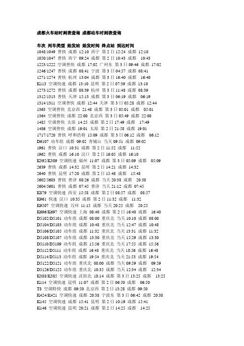 成都火车站时刻表 成都动车时刻表