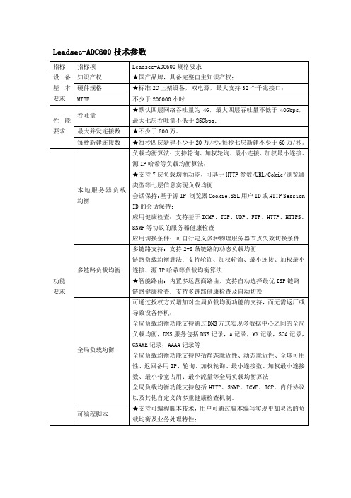 网御星云负载均衡Leadsec-ADC600技术参数