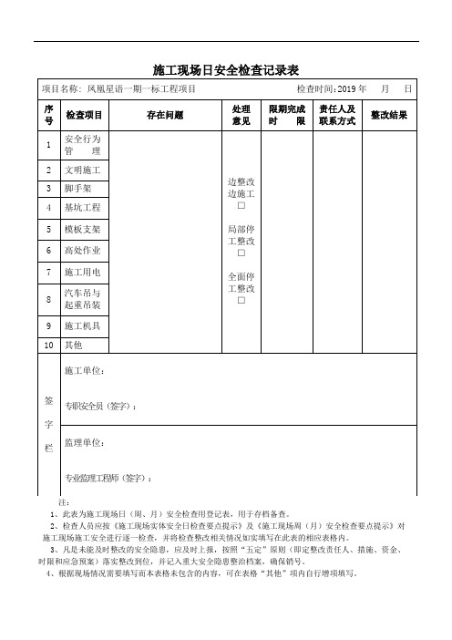 施工现场日、周、月检查用表