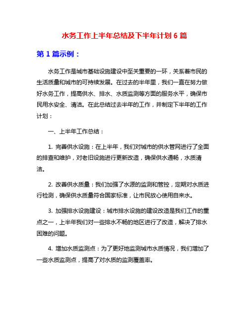 水务工作上半年总结及下半年计划6篇