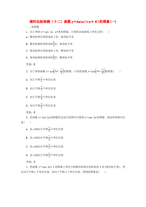 2016-2017学年高中数学课时达标检测(十二)函数y=Asin(ωx+φ)的图象(一)新人教A版必修4