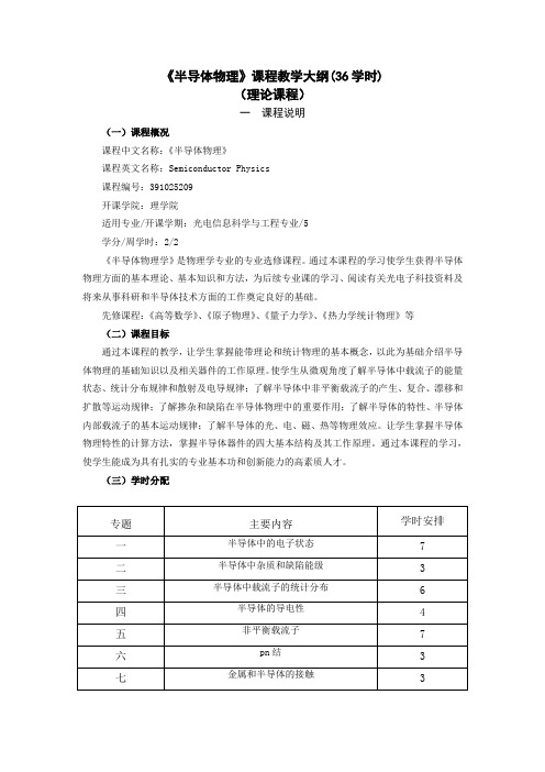 半导体物理教学大纲