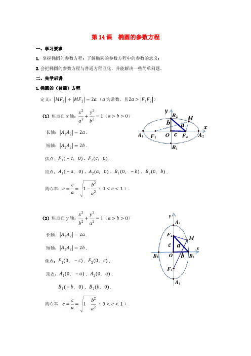 高中数学第14课椭圆的参数方程学案新人教A版选修