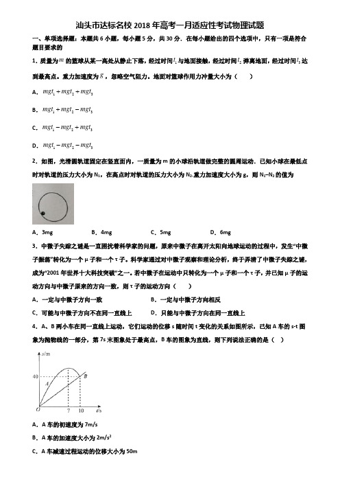 汕头市达标名校2018年高考一月适应性考试物理试题含解析