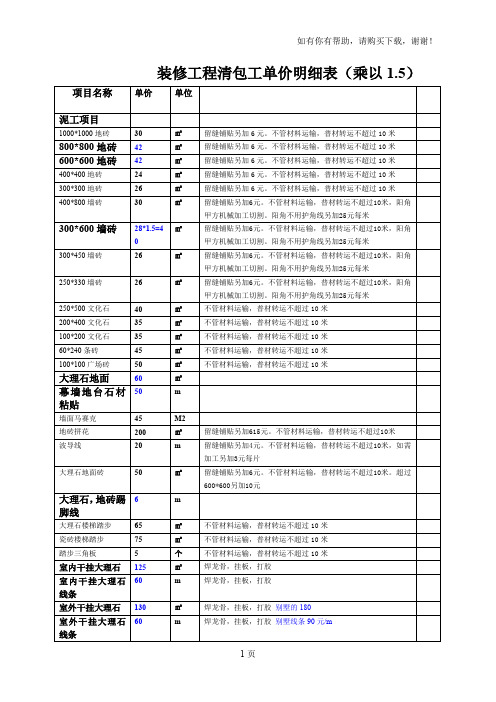 装修工程清包工明细报价