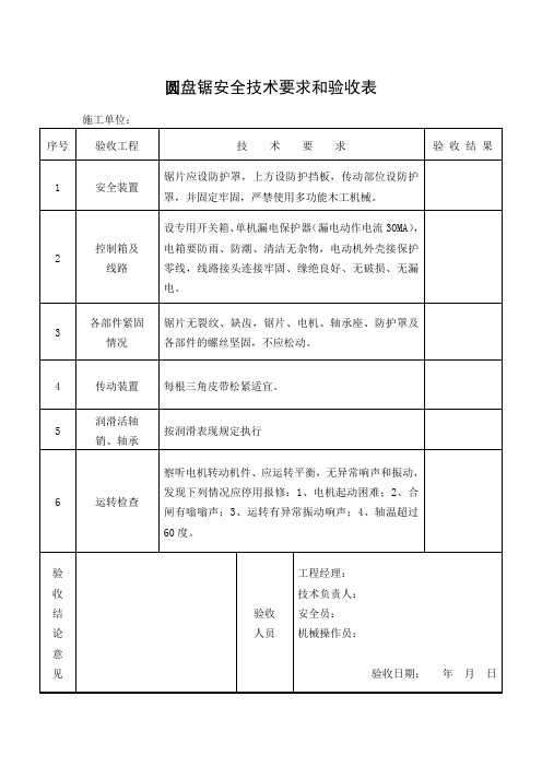 圆盘锯安全技术要求和验收表