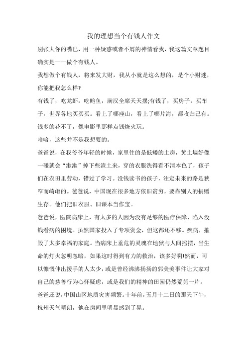 我的理想当个有钱人作文