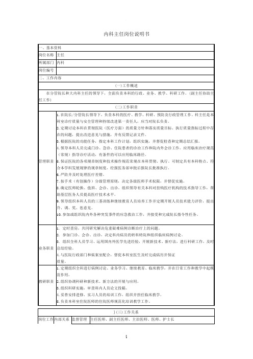 内科医师岗位说明书 全