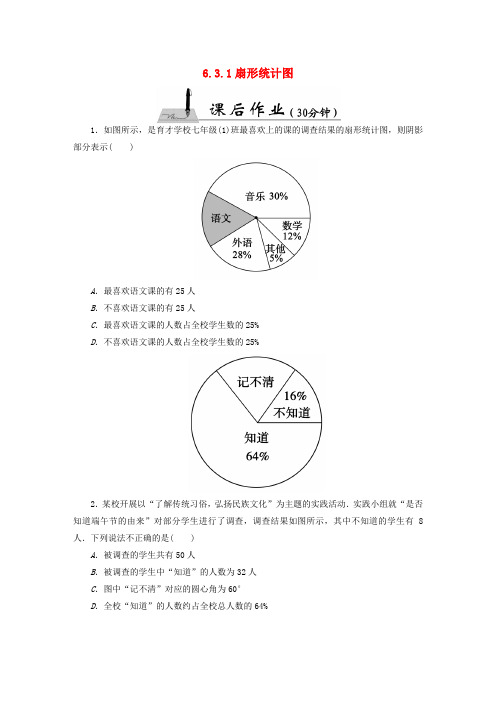 【红对勾45分钟】-七年级数学上册 6.3.1 扇形统计图课时作业 (新版)北师大版