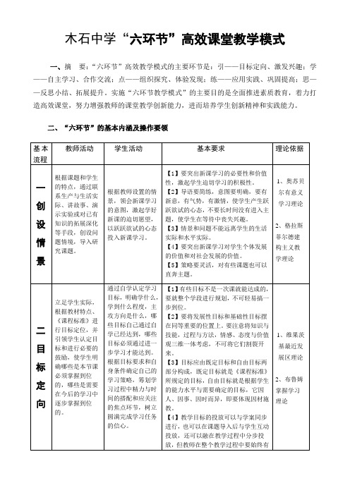 木石中学“六环节”高效课堂教学模式