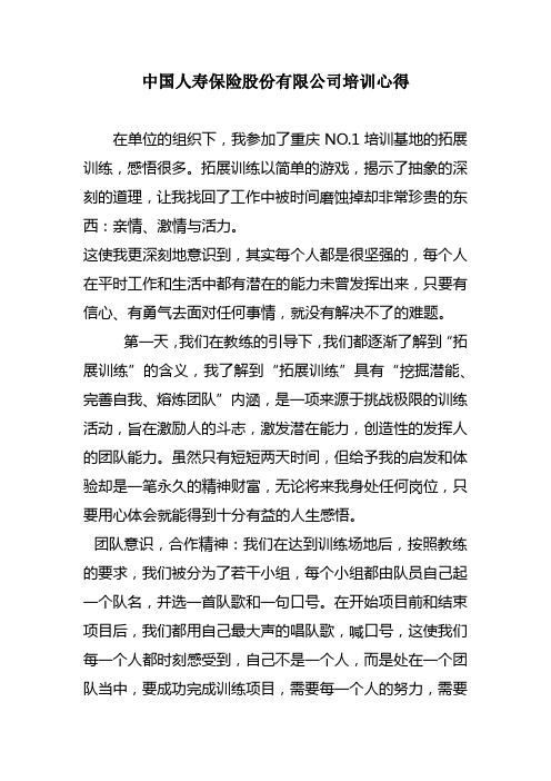 中国人寿保险股份有限公司培训心得