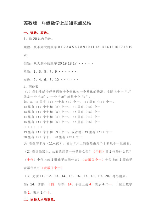 苏教版数学一年级上册苏教版一年级数学上册知识点总结