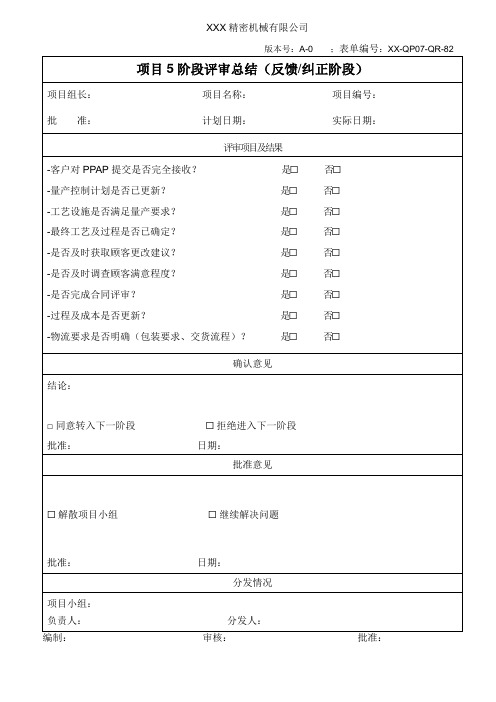 APQP第五阶段评审总结