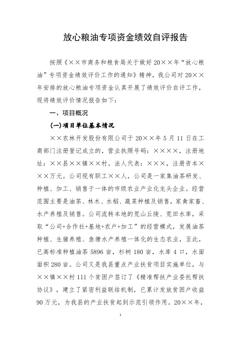 放心粮油专项资金绩效自评报告