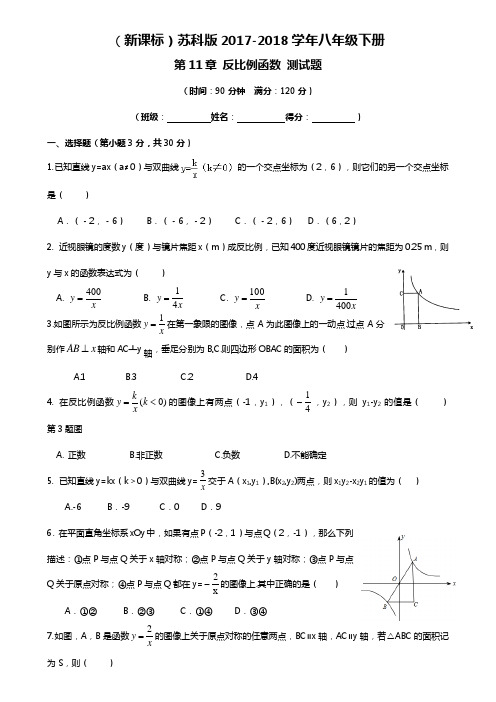 【新课标-经典汇编】2018年最新苏科版八年级数学下册《反比例函数》单元测试题及答案解析