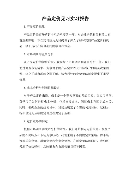 产品定价见习实习报告