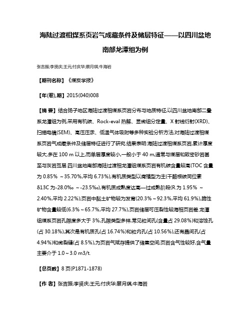 海陆过渡相煤系页岩气成藏条件及储层特征——以四川盆地南部龙潭组为例