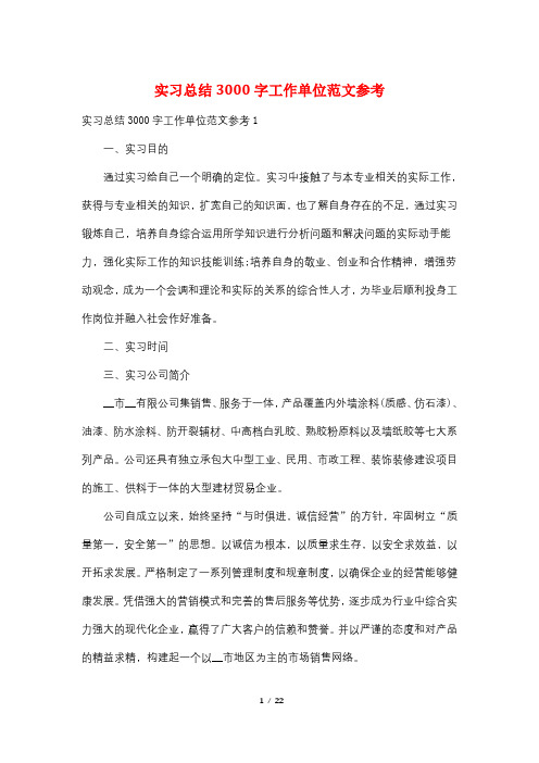 实习总结3000字工作单位范文参考