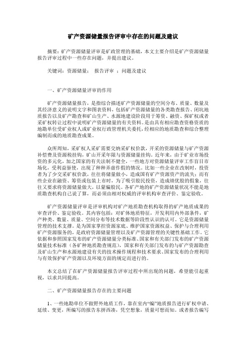 矿产资源储量报告评审中存在的问题及建议