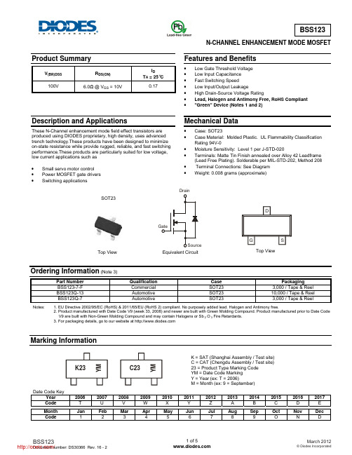 BSS123-7-F;BSS123-7;中文规格书,Datasheet资料