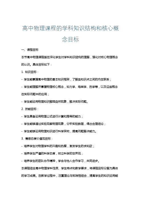 高中物理课程的学科知识结构和核心概念目标