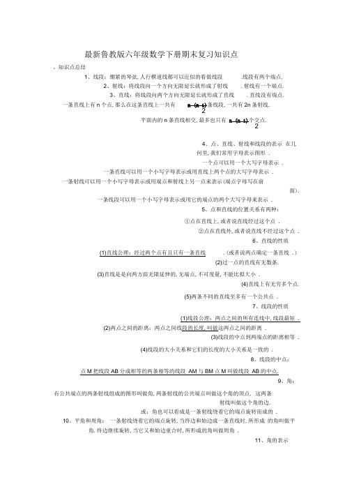 最新鲁教版六年级数学下册期末复习知识点