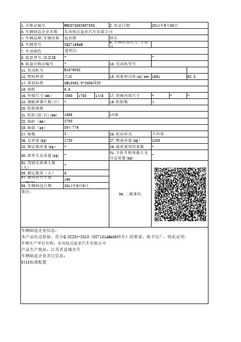 车辆合格证模板(1)