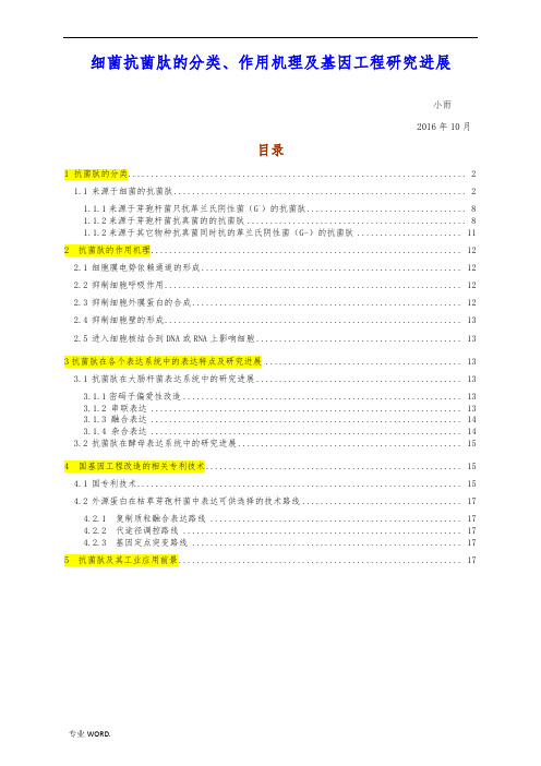 细菌抗菌肽的分类、作用机理及基因工程研究进展