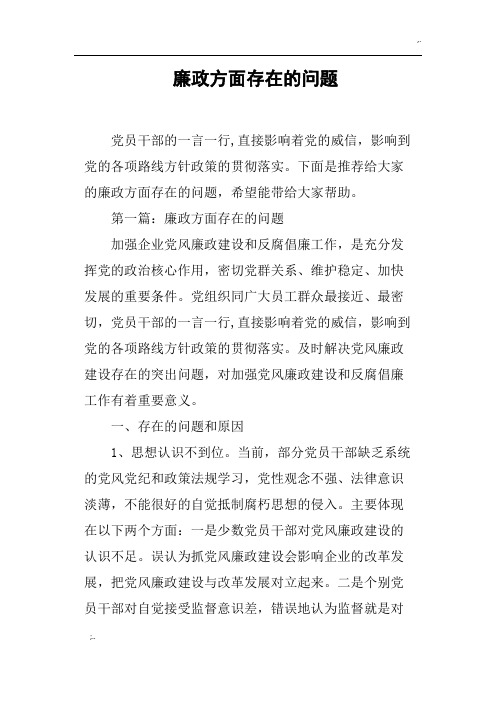 廉政方面存在的问题