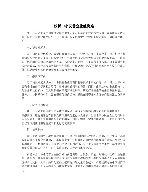 浅析中小民营企业融资难