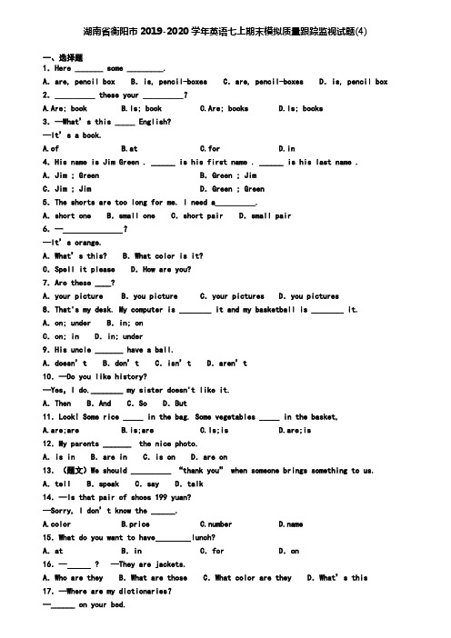 湖南省衡阳市2019-2020学年英语七上期末模拟质量跟踪监视试题(4)