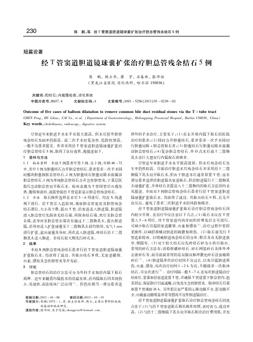 经T管窦道胆道镜球囊扩张治疗胆总管残余结石5例 陈 鹏