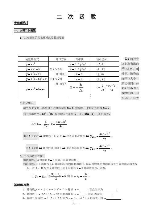 二次函数(基础思想)讲义