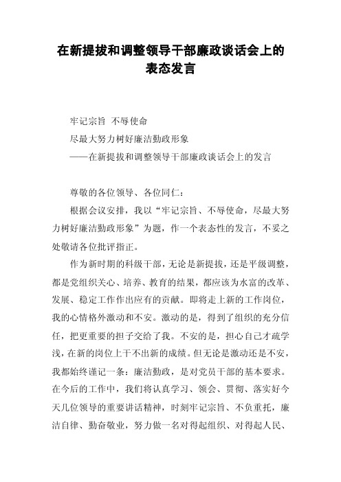 在新提拔和调整领导干部廉政谈话会上的表态发言